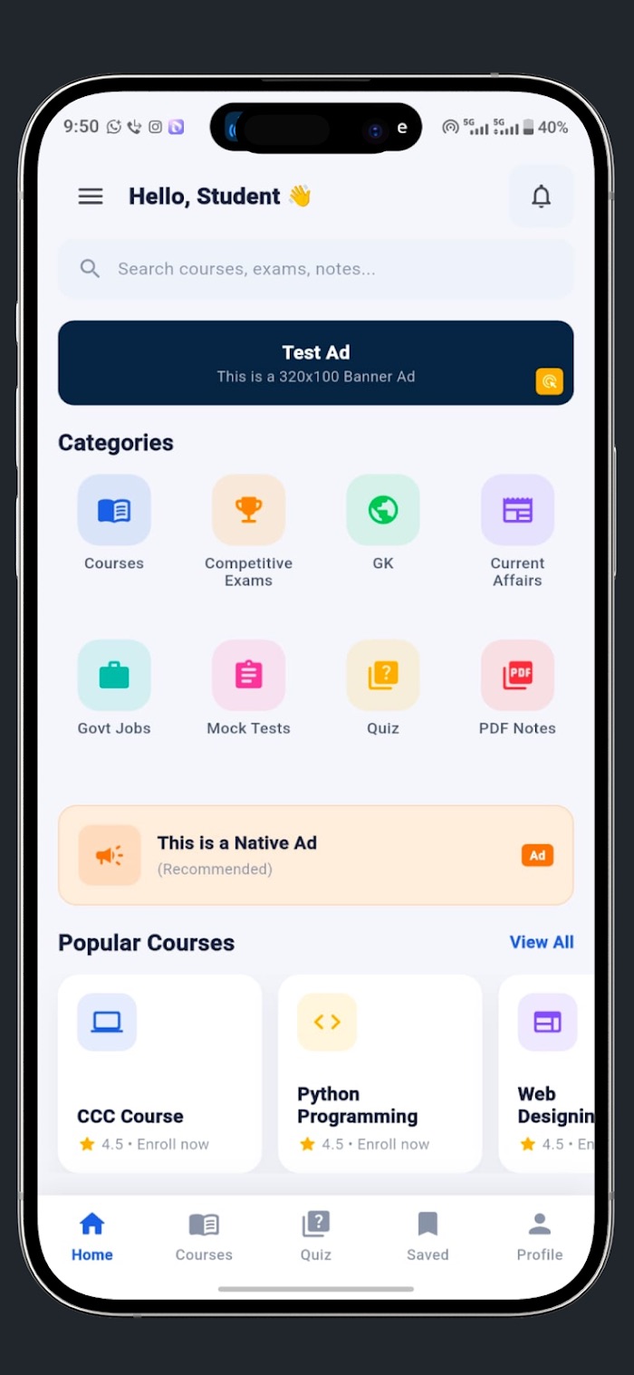 Coaching & Exam Prep screen
