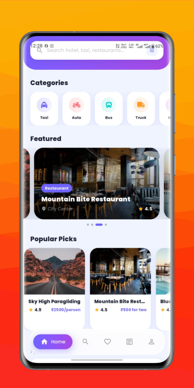 Travel & Tour Booking screen