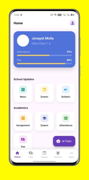 School ERP screen