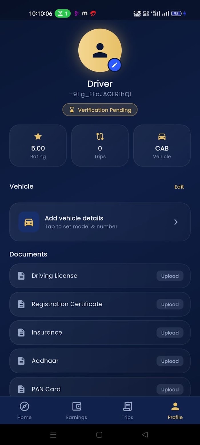 Udaan Rider app screens