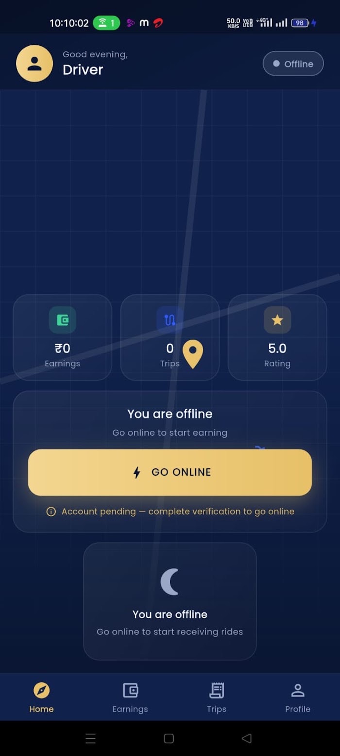 Ride & Taxi / Parcel screen