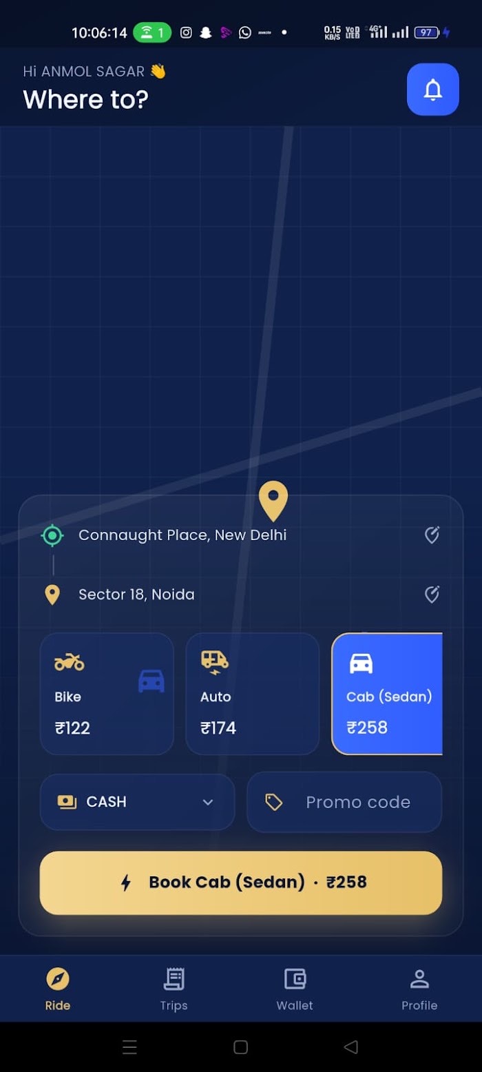 Ride & Taxi / Parcel screen