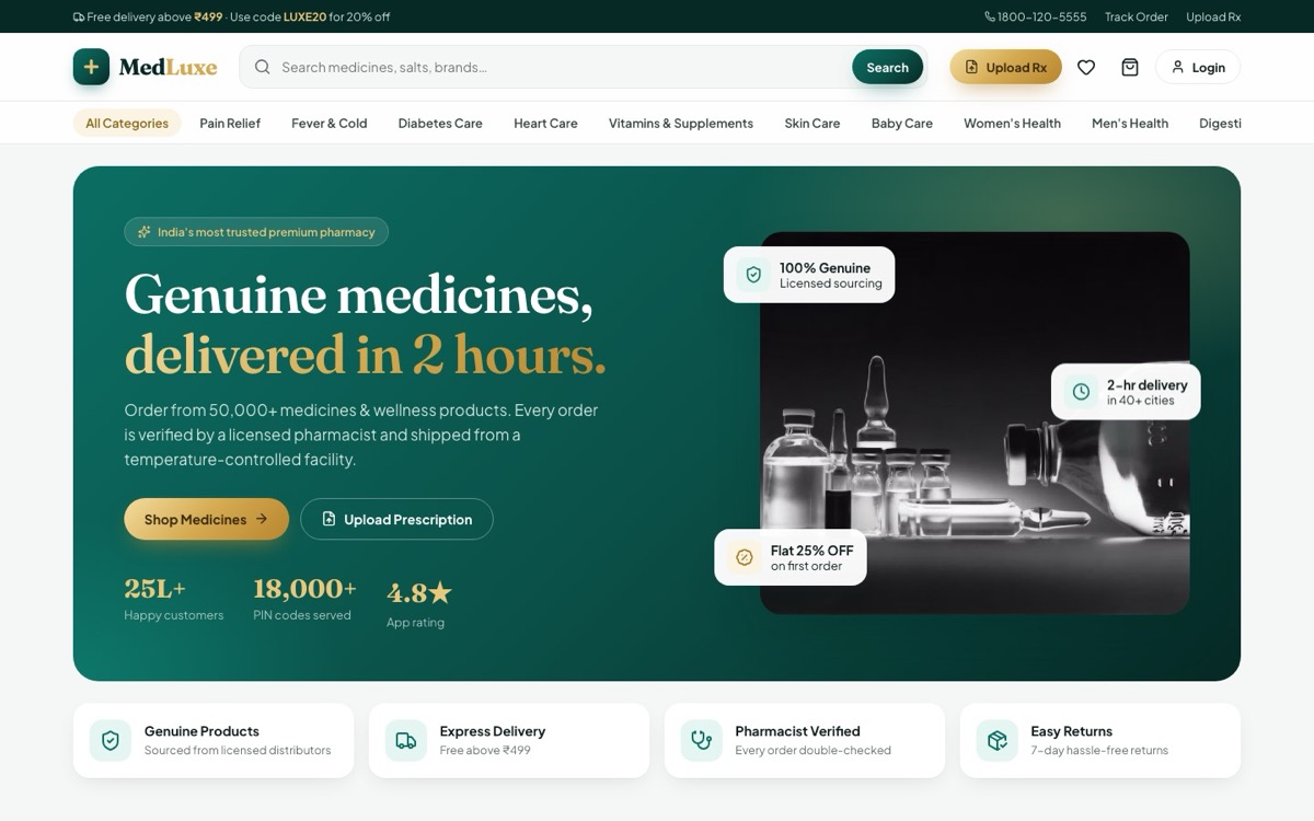 MedLuxe Pharmacy website