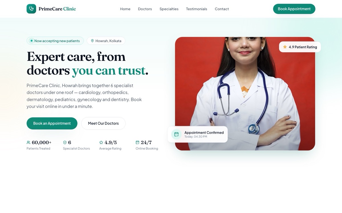 PrimeCare Clinic website