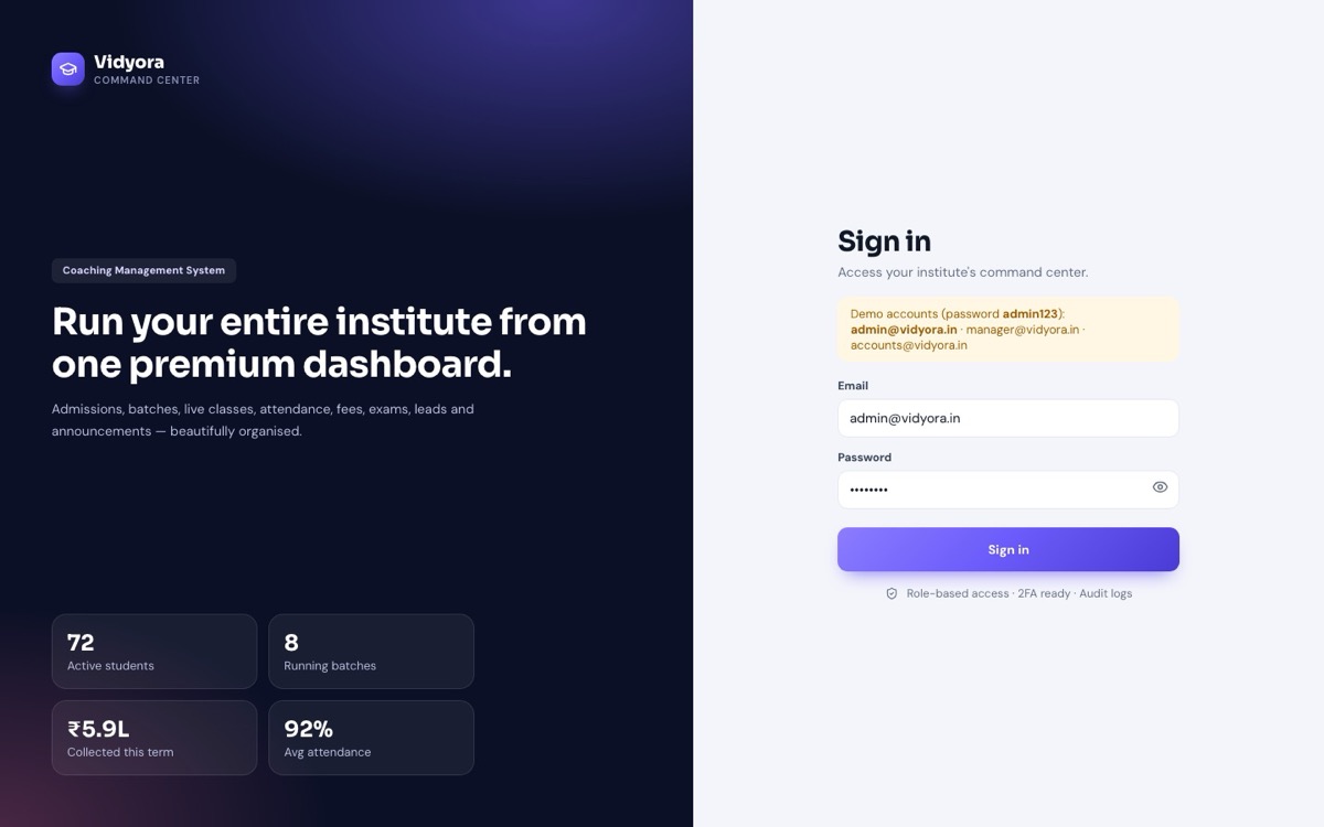 Vidyora Coaching website